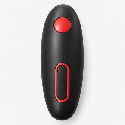 Dispositivo negro con botones rojos