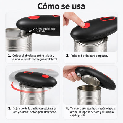 Guía visual para usar un abrelatas eléctrico