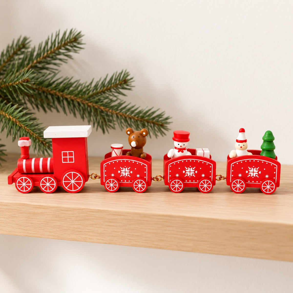 Tren navideño de madera en miniatura copia