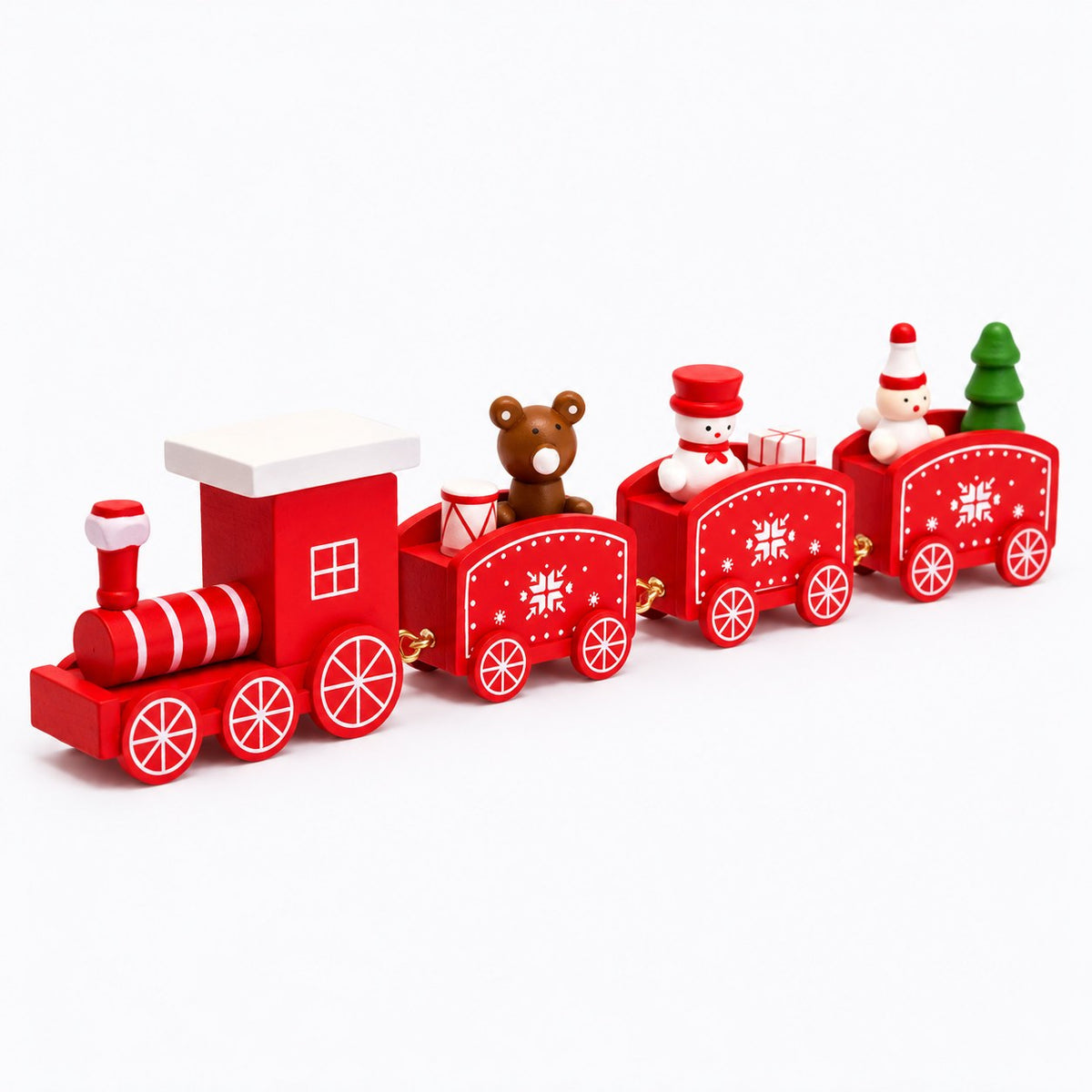 Tren navideño de madera en miniatura