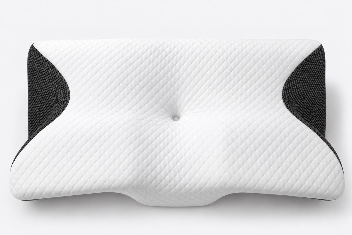 Almohada ergonómica blanca con malla lateral