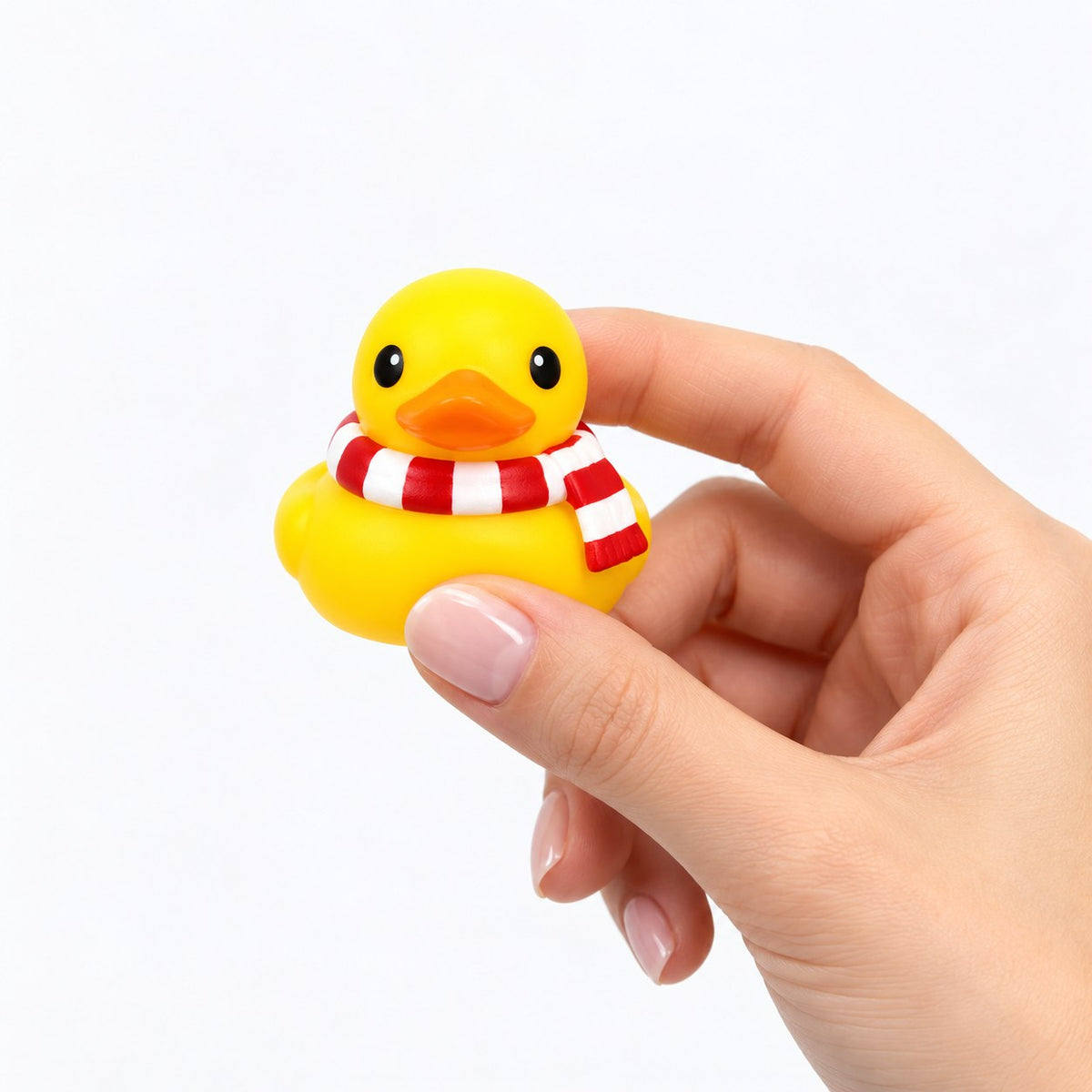 Patito de goma con bufanda roja