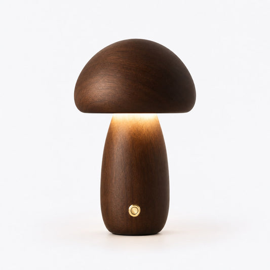 Lámpara seta de madera cálida