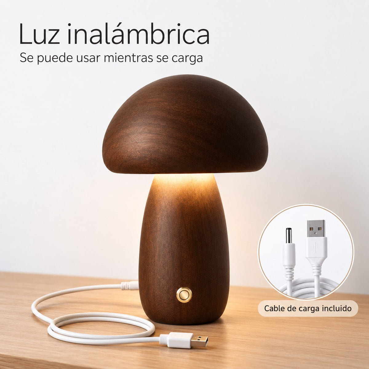 Lámpara de madera con carga inalámbrica