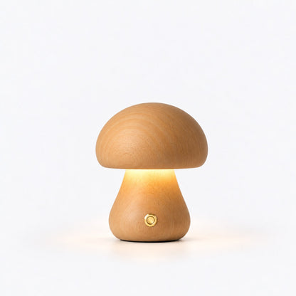 Lámpara seta de madera con luz cálida