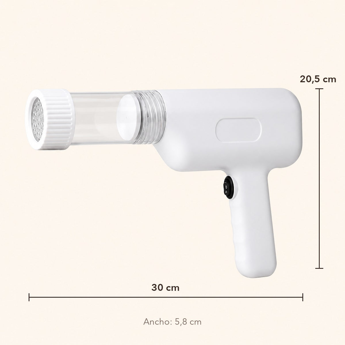 Medidas de la máquina de pasta: 30 cm de largo, 20,5 cm de alto y 5,8 cm de ancho