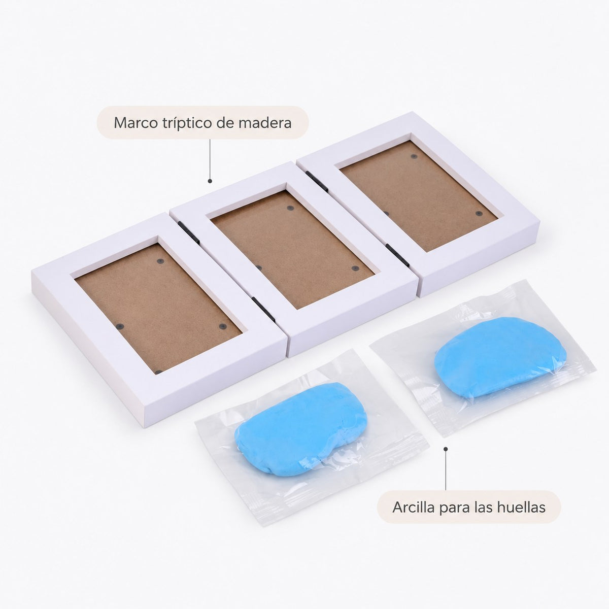 Kit de recuerdos para bebé con arcilla y marco tríptico