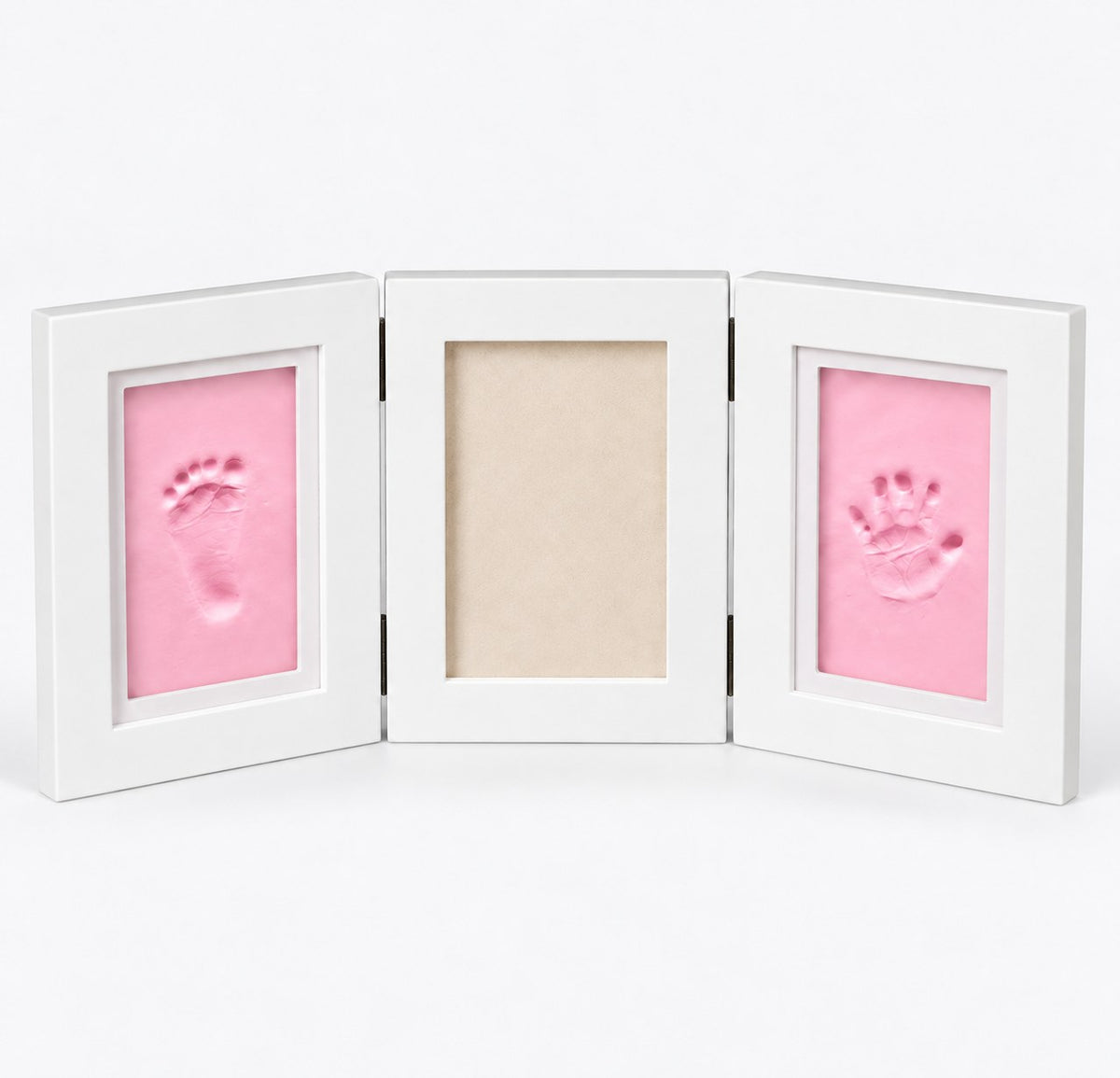 Tríptico rosa de huellas de bebé