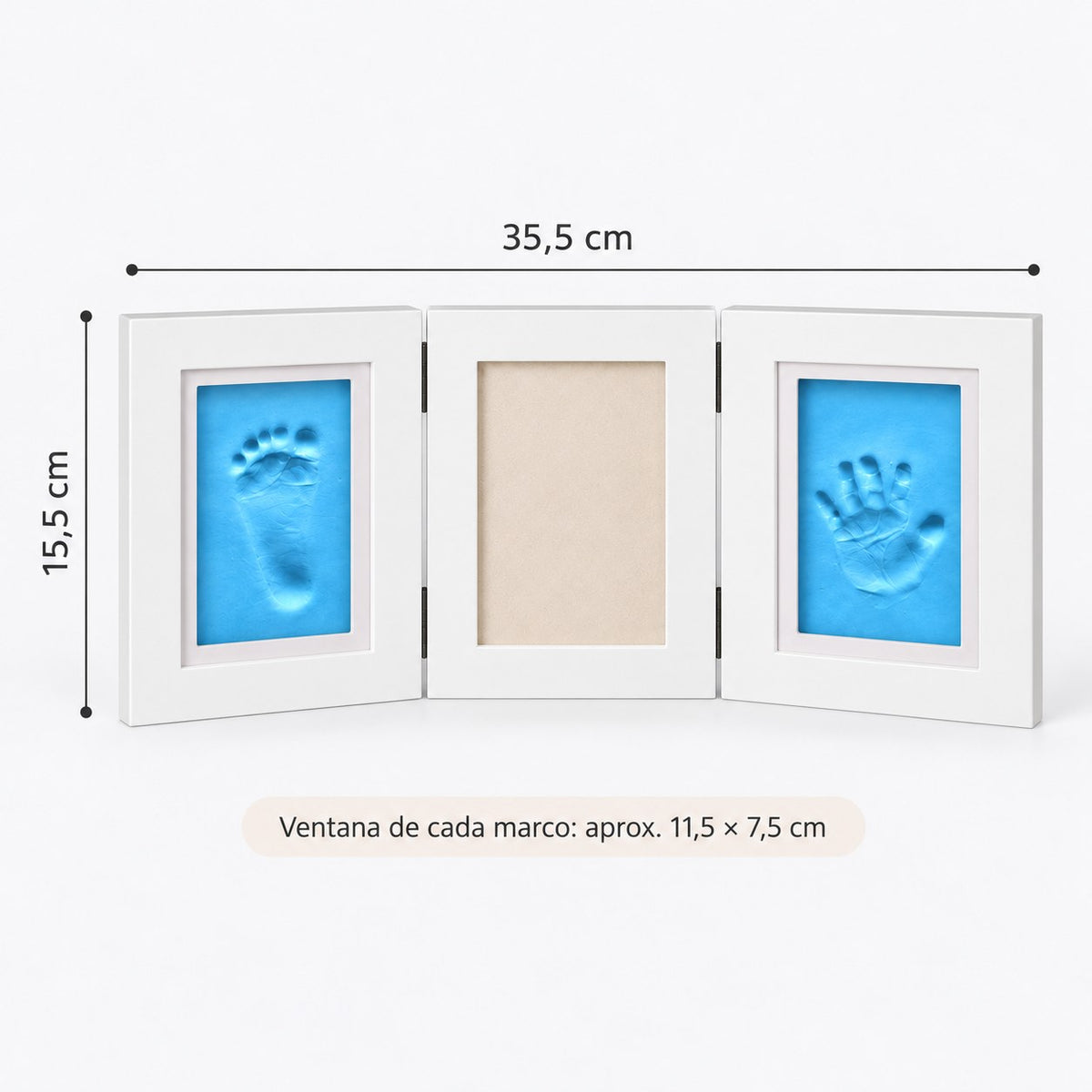 Tríptico de huellas con medidas