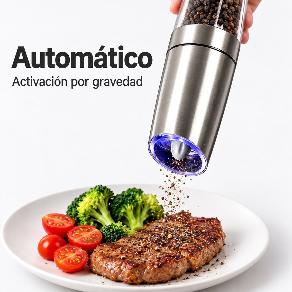 Molinillo automático sobre filete con verduras
