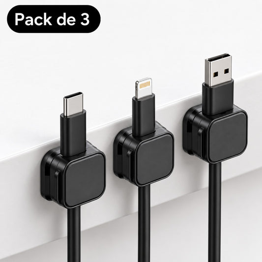 Organizadores de cables en escritorio blanco