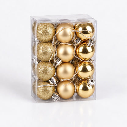 Caja transparente con 24 bolas doradas de Navidad