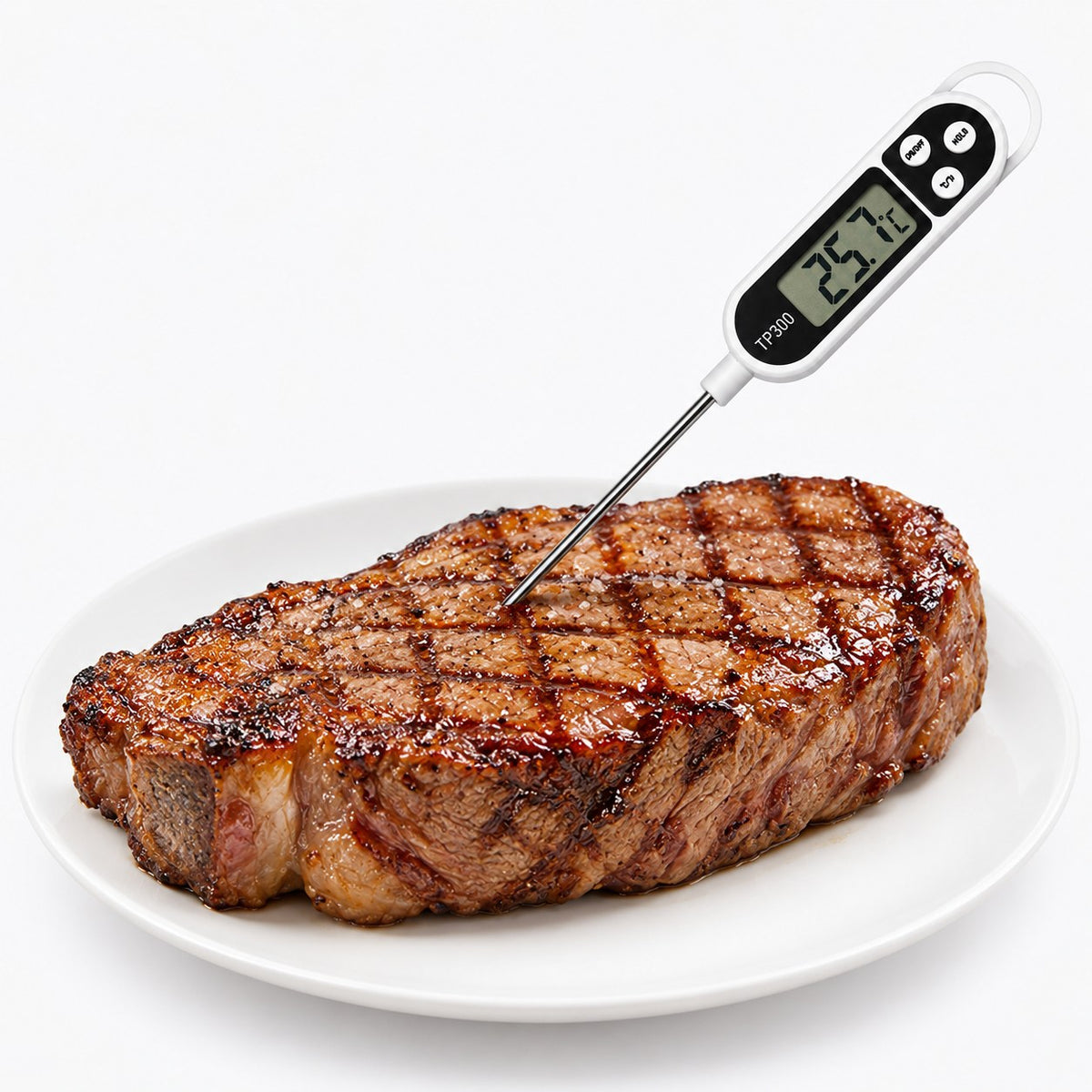 Filete a la parrilla con termómetro digital