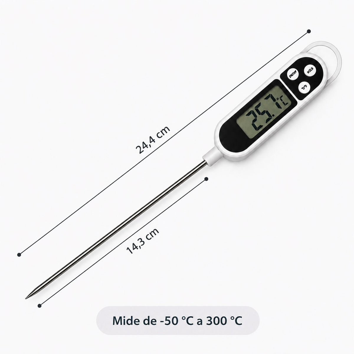 Termómetro digital con medidas y rango térmico